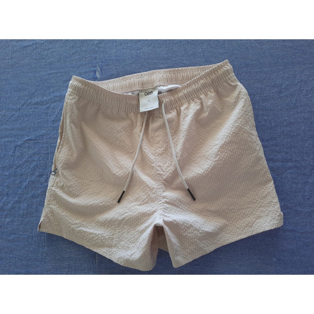 OAS Men medium Beige Seersucker multiple side pockets Swim Shorts Trunks Sweden